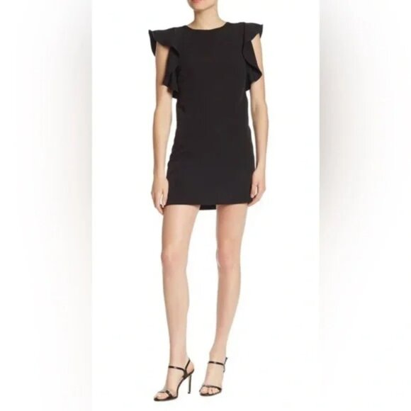 LIKE NEW!! LAUNDRY BY SHELLI SEGAL BLACK RUFFLE SLEEVE MINI COCKTAIL DRESS 2 - Picture 1 of 2
